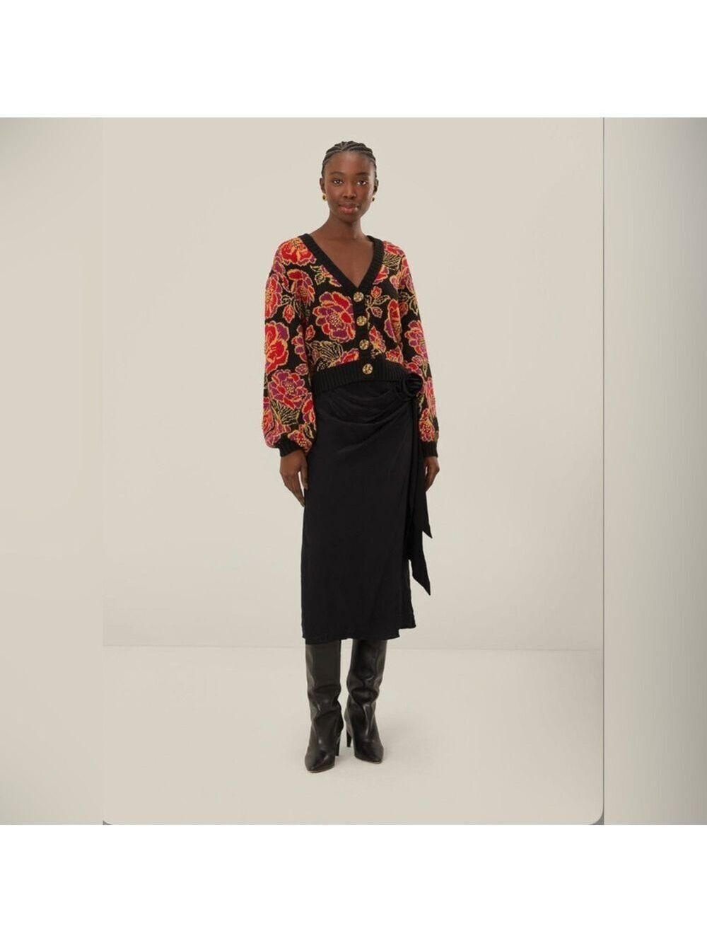 Farm Rio Black Midi Skirt